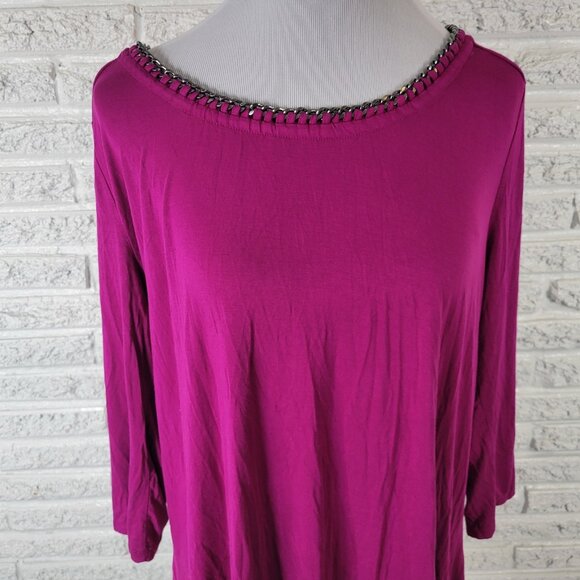 Rafaella Womens Top Extra Large XL 3/4 Sleeve Chain Neck Purple Comfy PUR4E - Picture 3 of 9